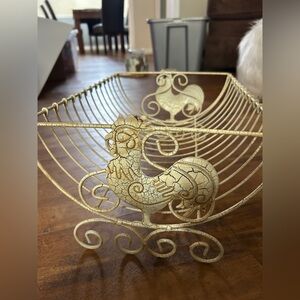 Vtg Decorative Chicken Shaped Wire Dish Rack Farmhouse Style Kitchen Storage